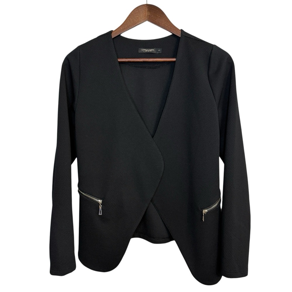 Lungo‎ L'arno jacket womens large black open front textured avant garde zippers
